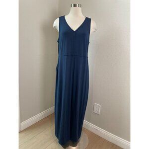 NEW J Jill Womens Large Petite Sleeveless Maxi Dress Navy Blue V Neck Stretch